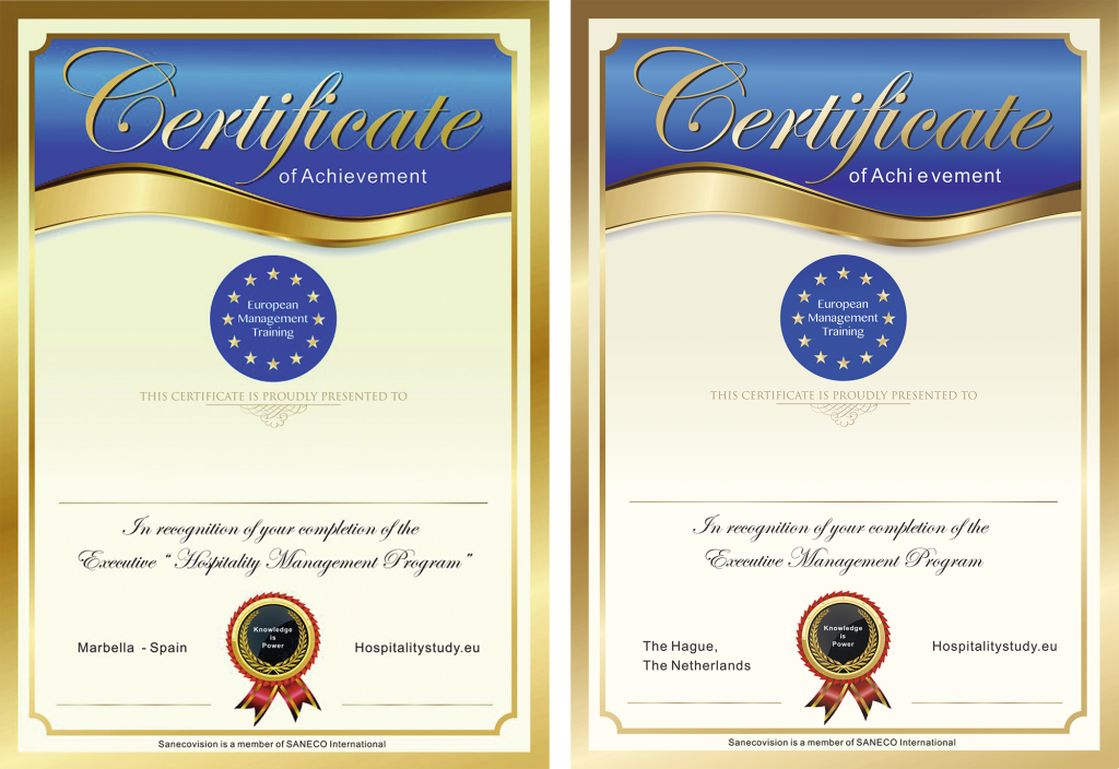 SanecoVision Hospitality Executive Courses Hospitality Certificate